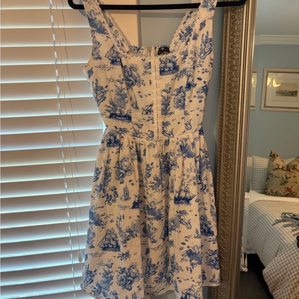 7 For All Mankind White Sundress with Blue Toile Print